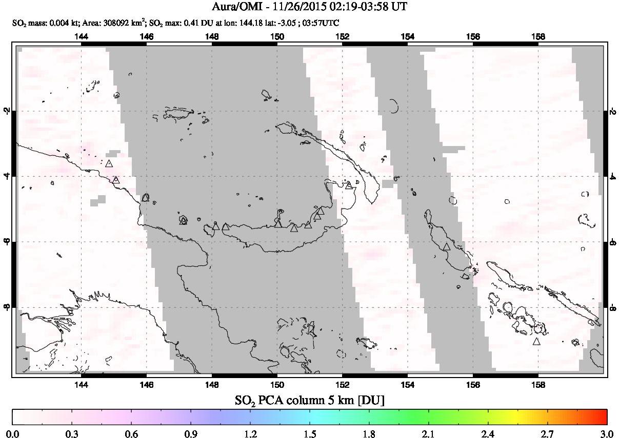 A sulfur dioxide image over Papua, New Guinea on Nov 26, 2015.