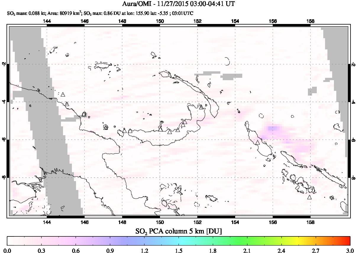 A sulfur dioxide image over Papua, New Guinea on Nov 27, 2015.