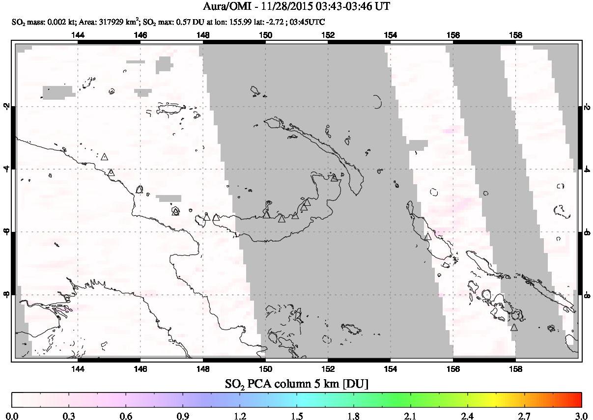 A sulfur dioxide image over Papua, New Guinea on Nov 28, 2015.