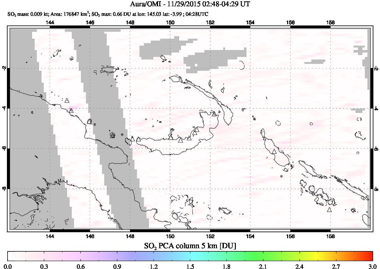 A sulfur dioxide image over Papua, New Guinea on Nov 29, 2015.