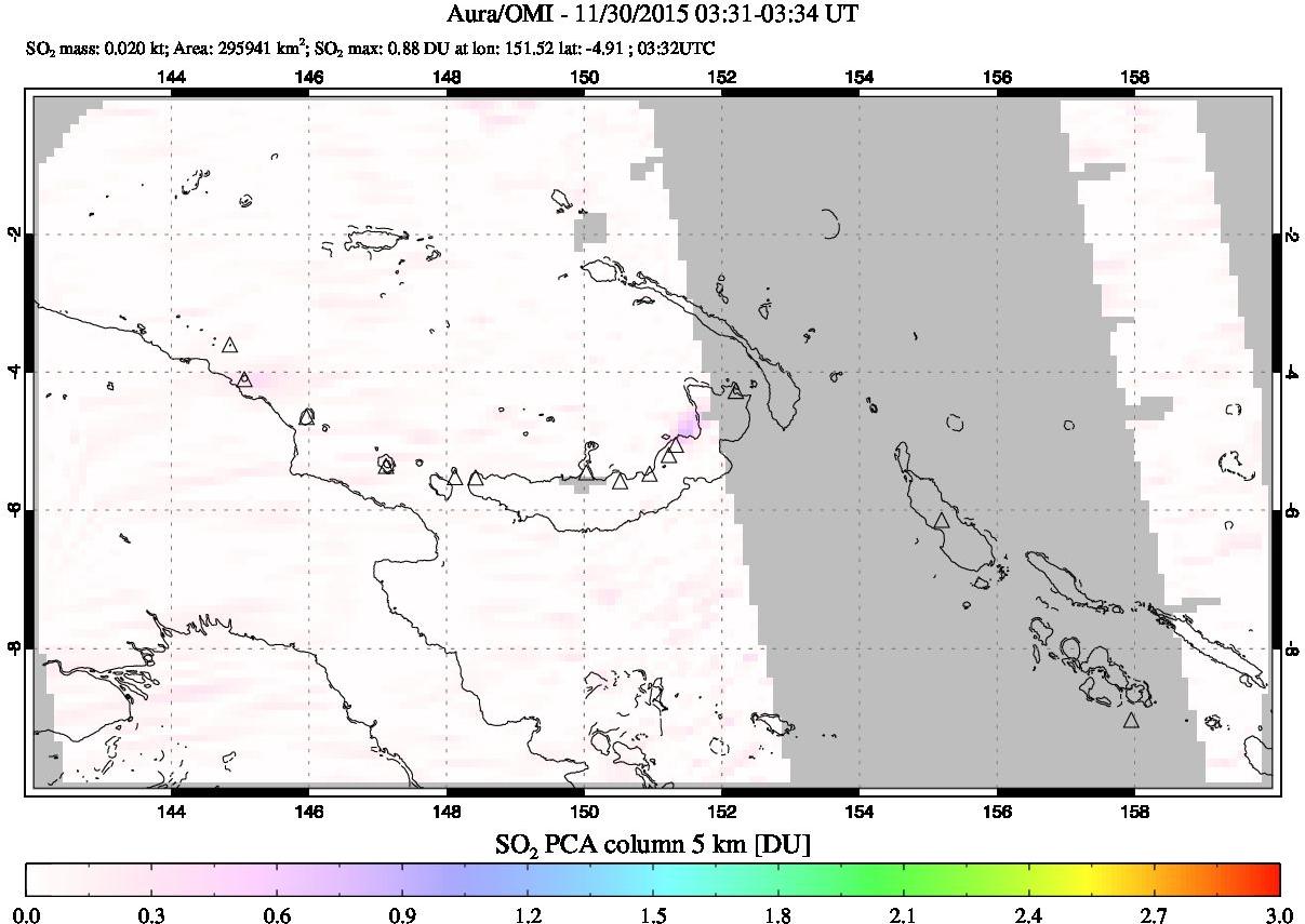 A sulfur dioxide image over Papua, New Guinea on Nov 30, 2015.