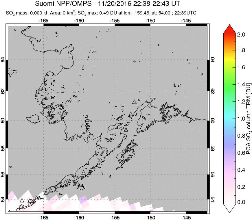 A sulfur dioxide image over Alaska, USA on Nov 20, 2016.