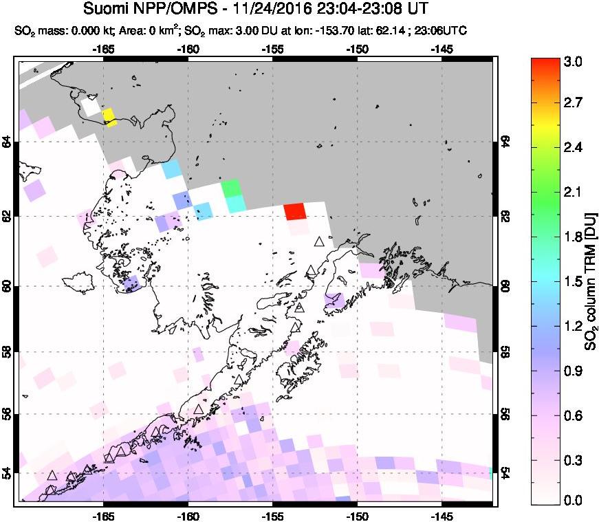 A sulfur dioxide image over Alaska, USA on Nov 24, 2016.