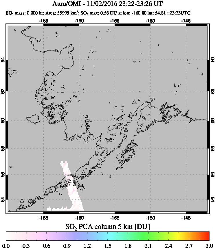 A sulfur dioxide image over Alaska, USA on Nov 02, 2016.
