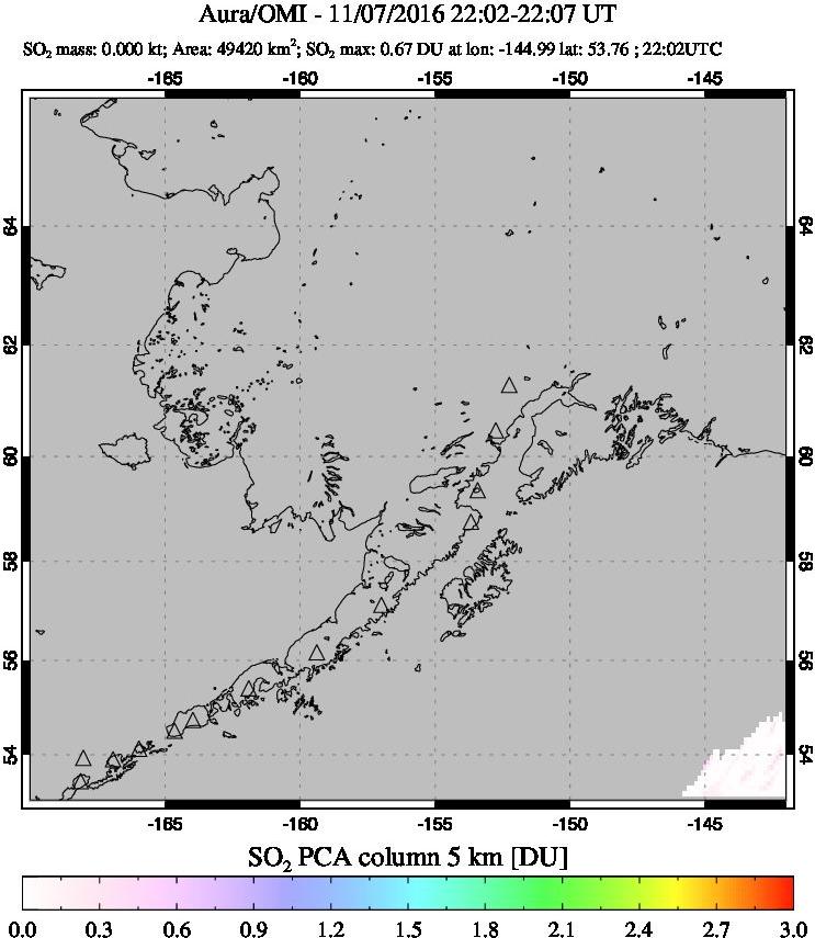 A sulfur dioxide image over Alaska, USA on Nov 07, 2016.