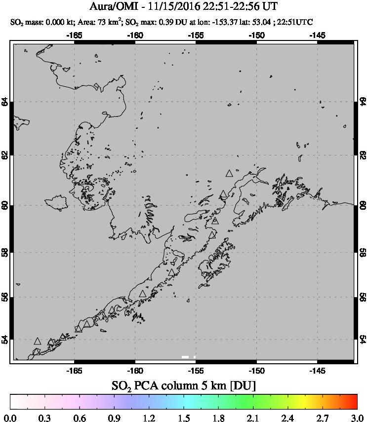 A sulfur dioxide image over Alaska, USA on Nov 15, 2016.