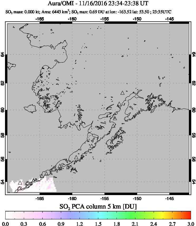 A sulfur dioxide image over Alaska, USA on Nov 16, 2016.