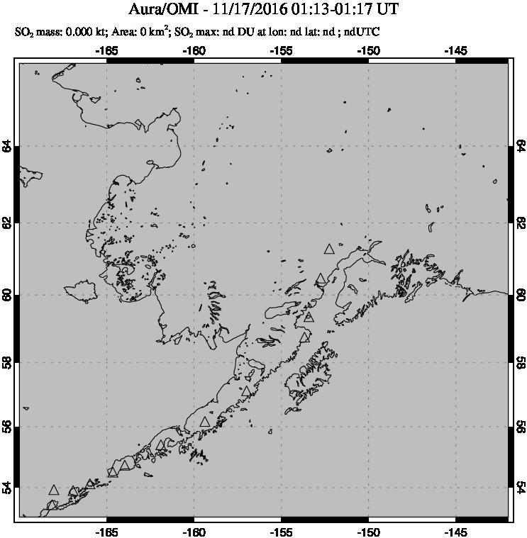 A sulfur dioxide image over Alaska, USA on Nov 17, 2016.