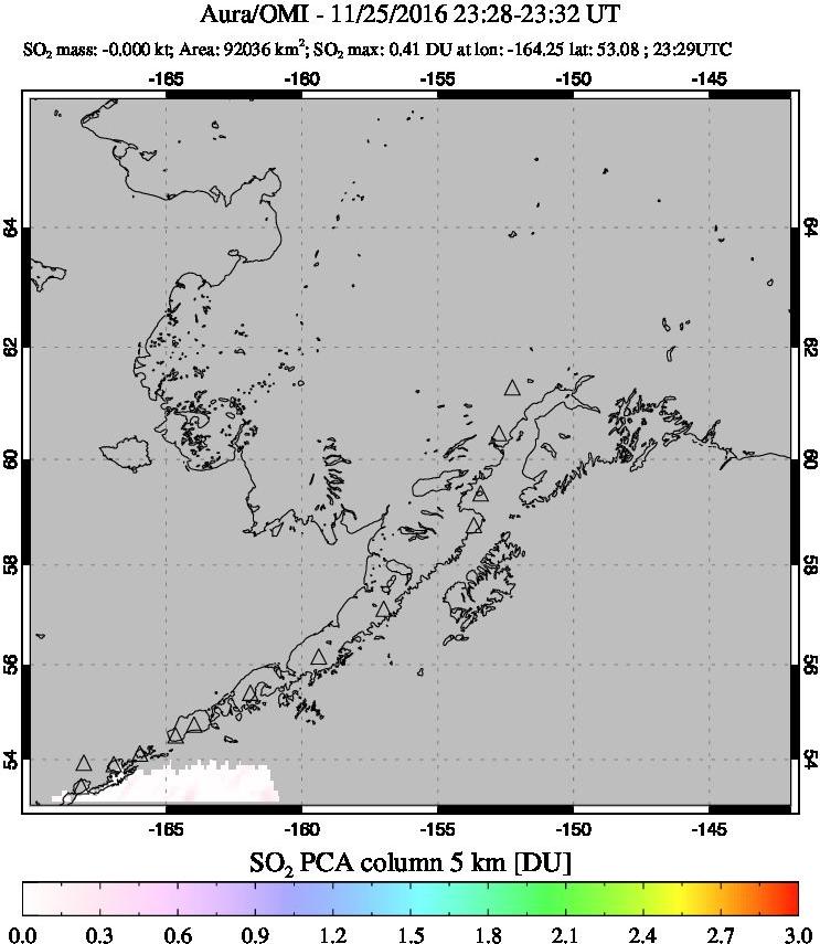 A sulfur dioxide image over Alaska, USA on Nov 25, 2016.