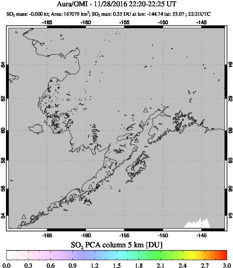 A sulfur dioxide image over Alaska, USA on Nov 28, 2016.