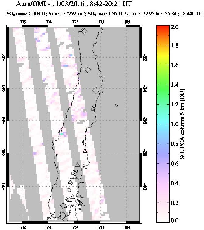 A sulfur dioxide image over Central Chile on Nov 03, 2016.
