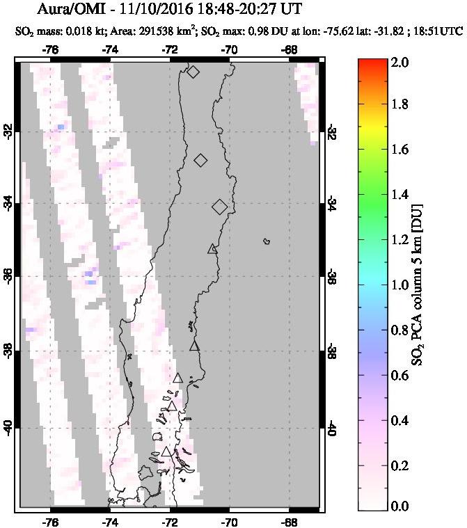 A sulfur dioxide image over Central Chile on Nov 10, 2016.