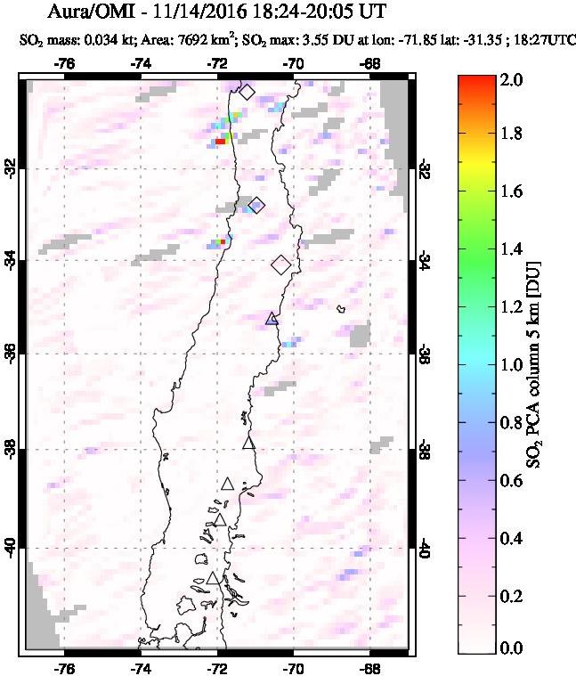 A sulfur dioxide image over Central Chile on Nov 14, 2016.