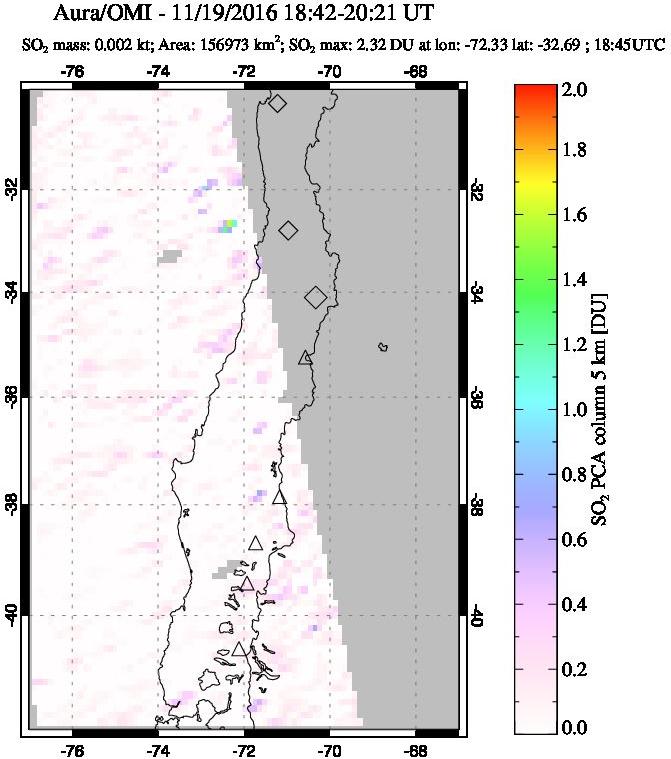 A sulfur dioxide image over Central Chile on Nov 19, 2016.