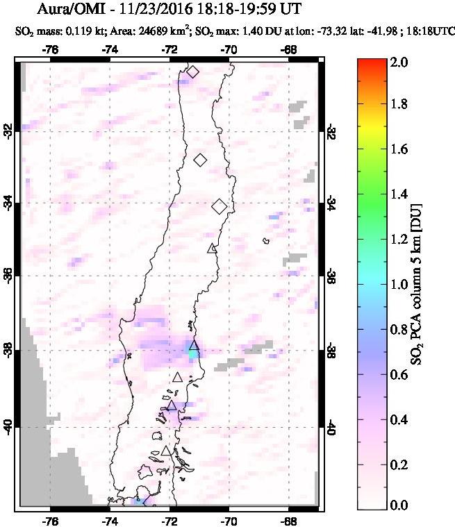 A sulfur dioxide image over Central Chile on Nov 23, 2016.