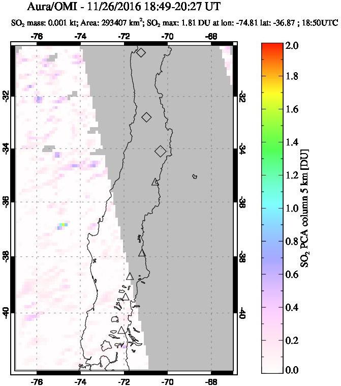 A sulfur dioxide image over Central Chile on Nov 26, 2016.
