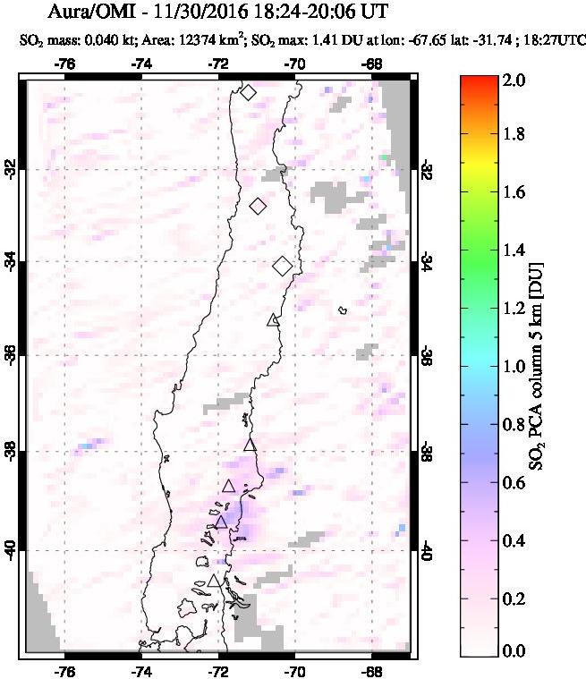 A sulfur dioxide image over Central Chile on Nov 30, 2016.