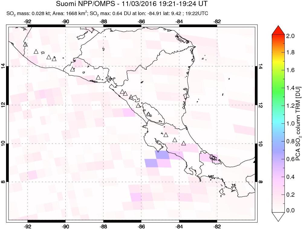 A sulfur dioxide image over Central America on Nov 03, 2016.