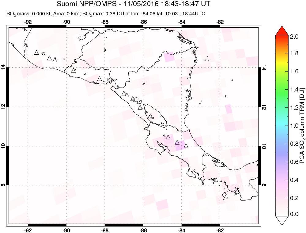 A sulfur dioxide image over Central America on Nov 05, 2016.