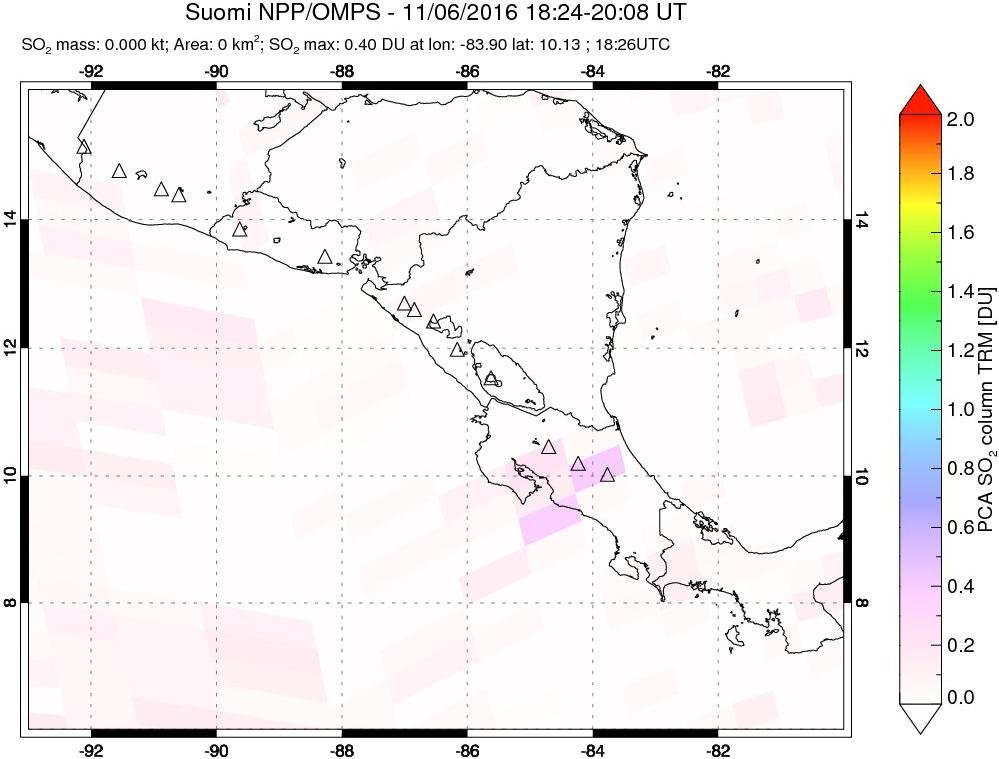 A sulfur dioxide image over Central America on Nov 06, 2016.
