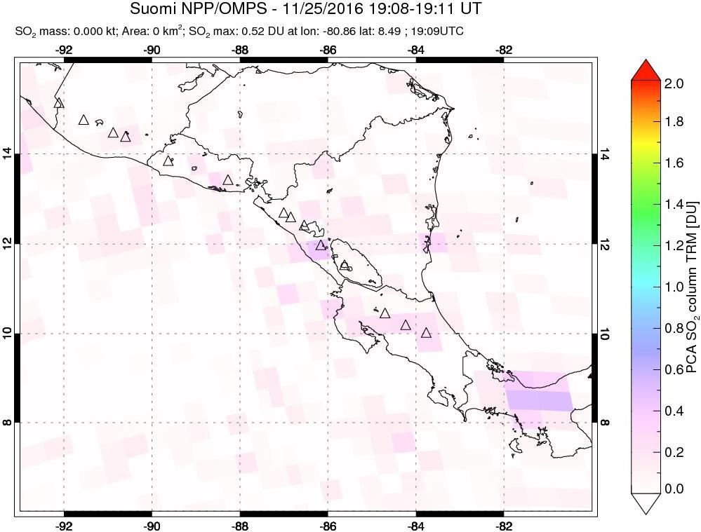 A sulfur dioxide image over Central America on Nov 25, 2016.