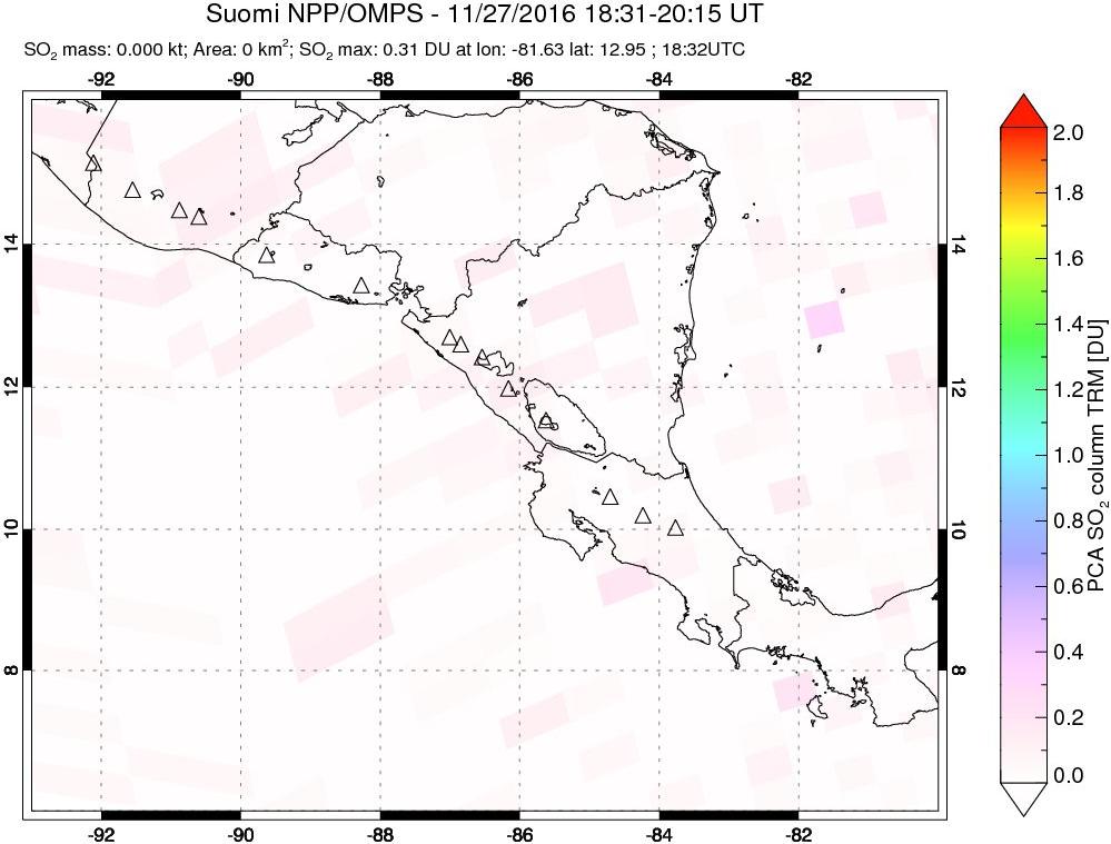 A sulfur dioxide image over Central America on Nov 27, 2016.