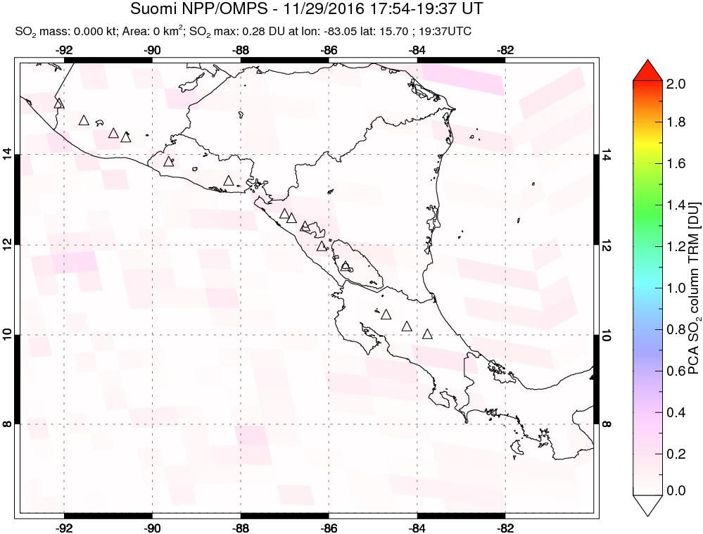 A sulfur dioxide image over Central America on Nov 29, 2016.