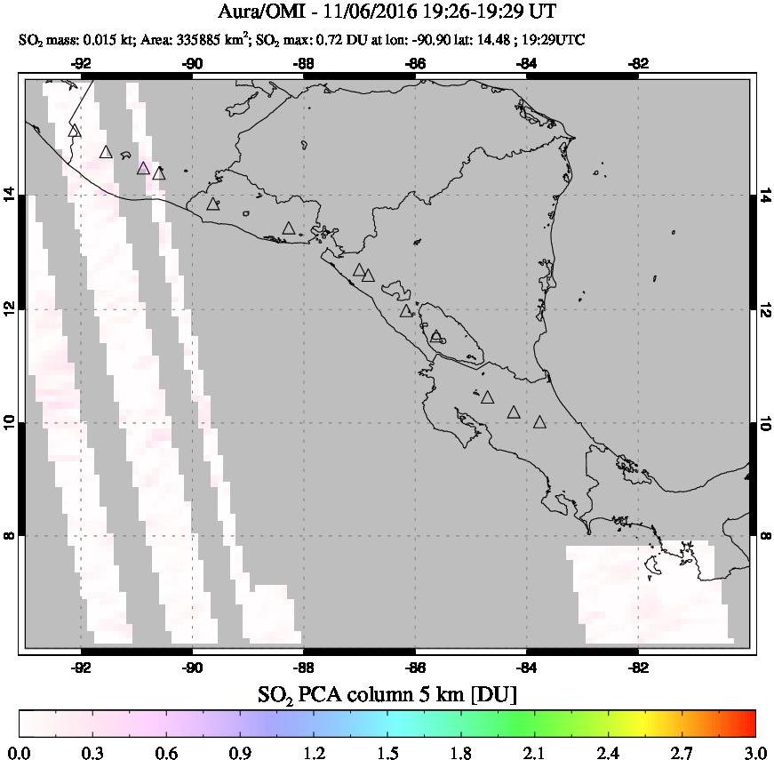 A sulfur dioxide image over Central America on Nov 06, 2016.