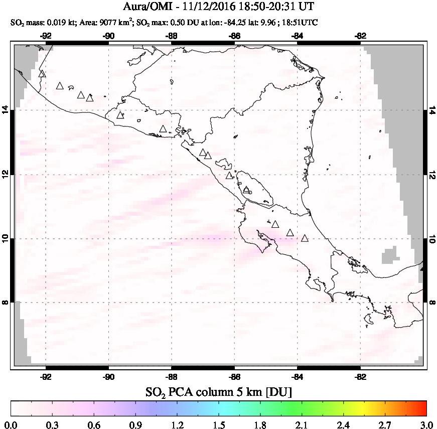 A sulfur dioxide image over Central America on Nov 12, 2016.