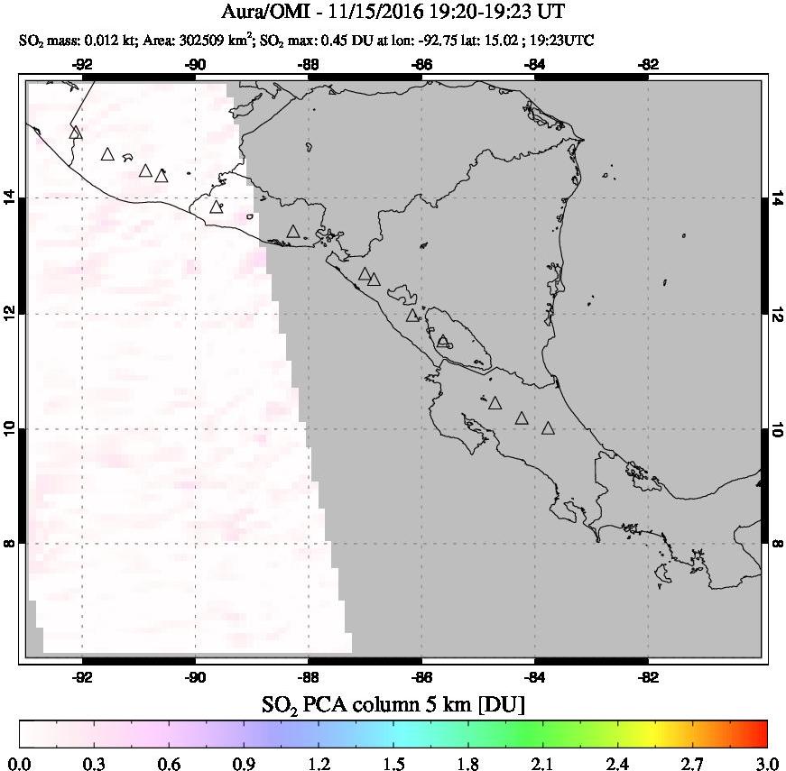A sulfur dioxide image over Central America on Nov 15, 2016.
