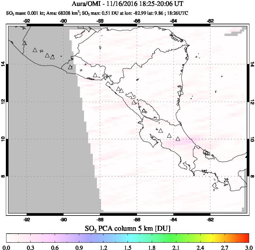 A sulfur dioxide image over Central America on Nov 16, 2016.