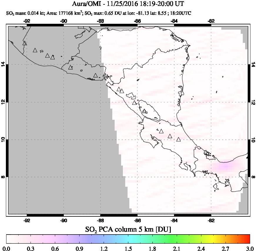 A sulfur dioxide image over Central America on Nov 25, 2016.