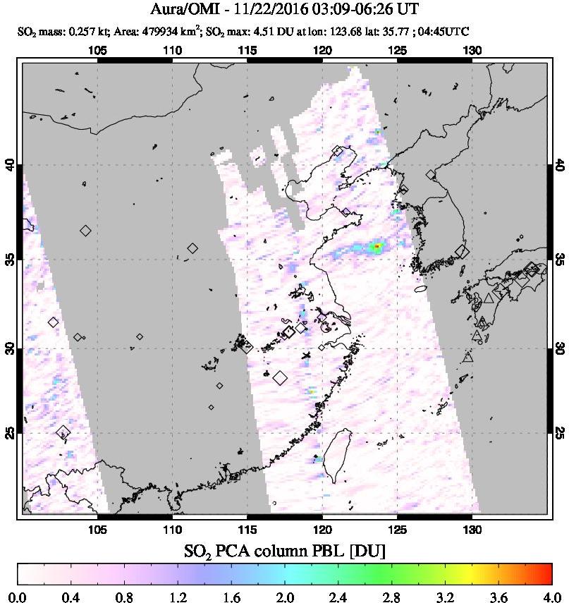A sulfur dioxide image over Eastern China on Nov 22, 2016.