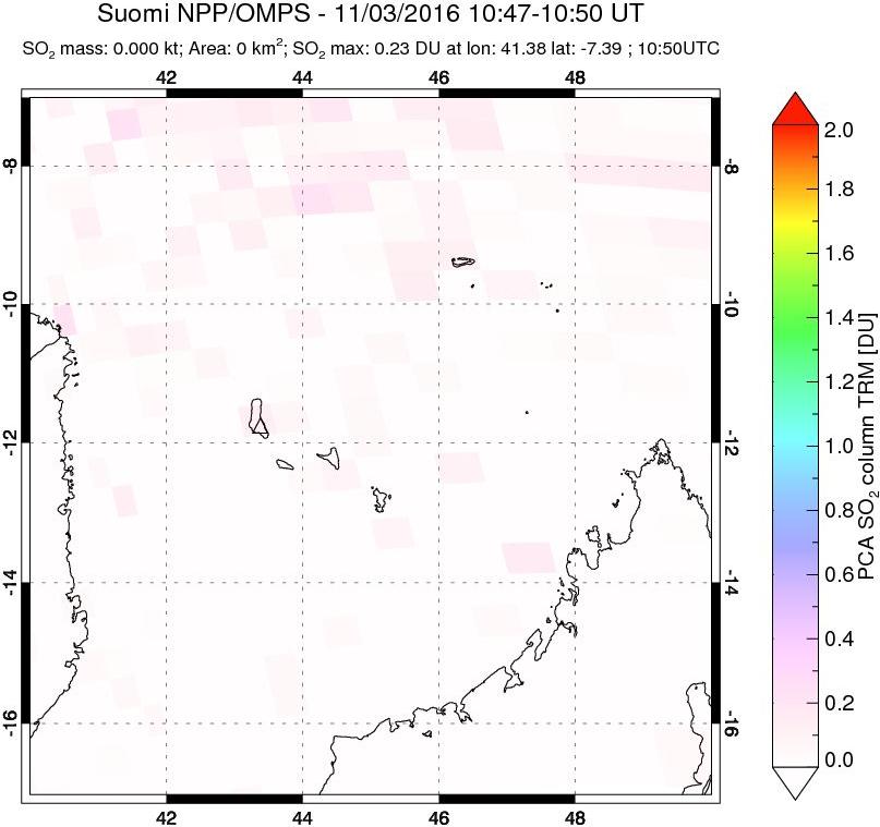 A sulfur dioxide image over Comoro Islands on Nov 03, 2016.