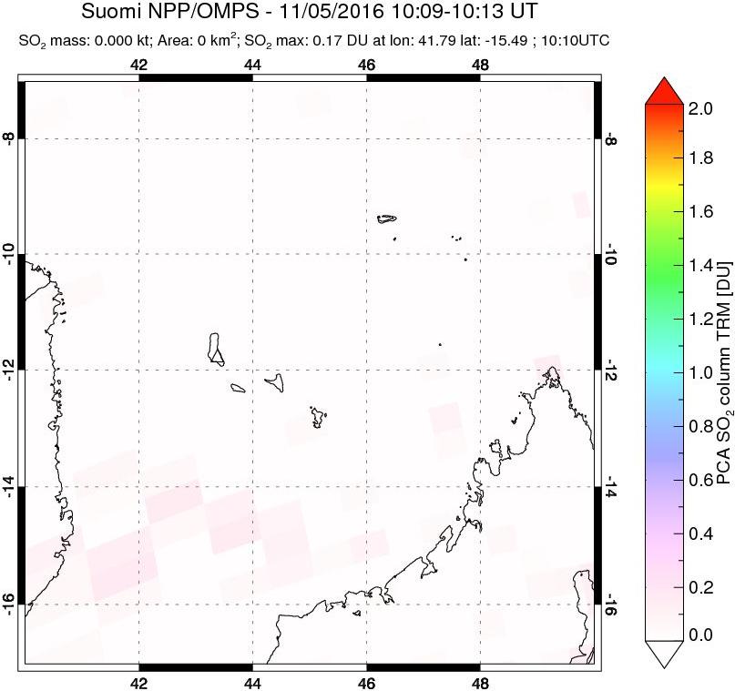 A sulfur dioxide image over Comoro Islands on Nov 05, 2016.