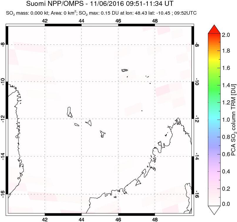 A sulfur dioxide image over Comoro Islands on Nov 06, 2016.