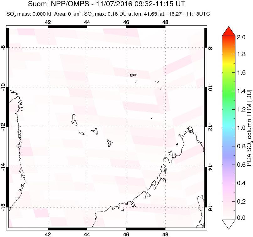 A sulfur dioxide image over Comoro Islands on Nov 07, 2016.