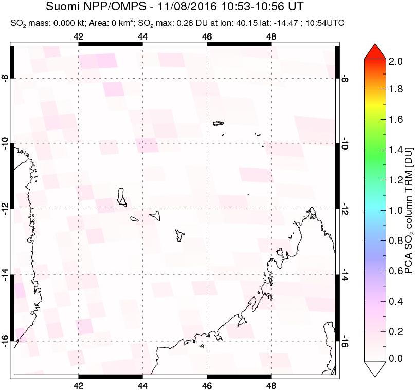 A sulfur dioxide image over Comoro Islands on Nov 08, 2016.