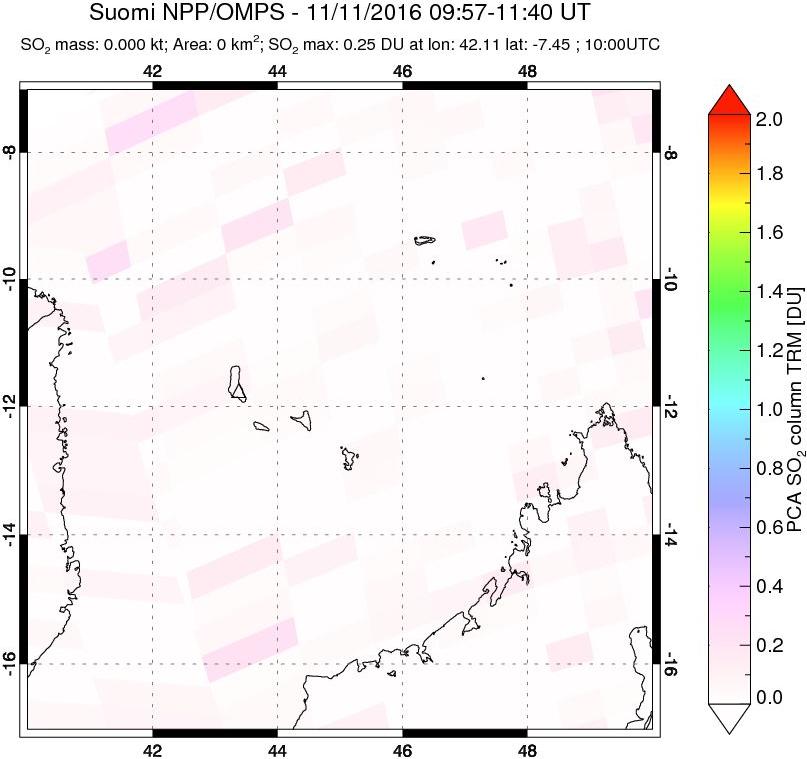 A sulfur dioxide image over Comoro Islands on Nov 11, 2016.
