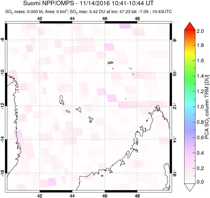 A sulfur dioxide image over Comoro Islands on Nov 14, 2016.
