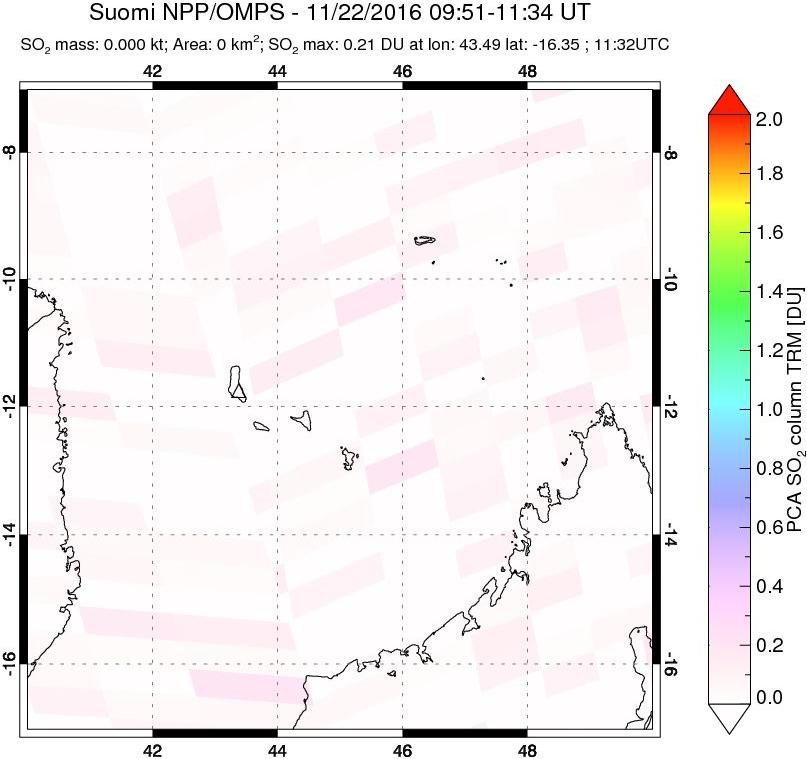A sulfur dioxide image over Comoro Islands on Nov 22, 2016.