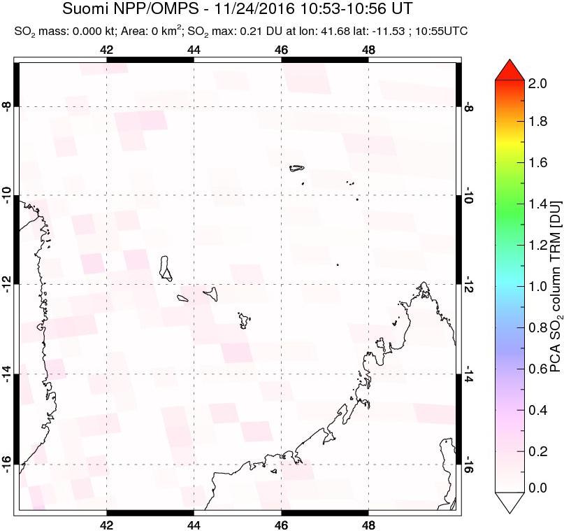 A sulfur dioxide image over Comoro Islands on Nov 24, 2016.