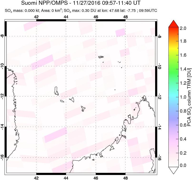 A sulfur dioxide image over Comoro Islands on Nov 27, 2016.