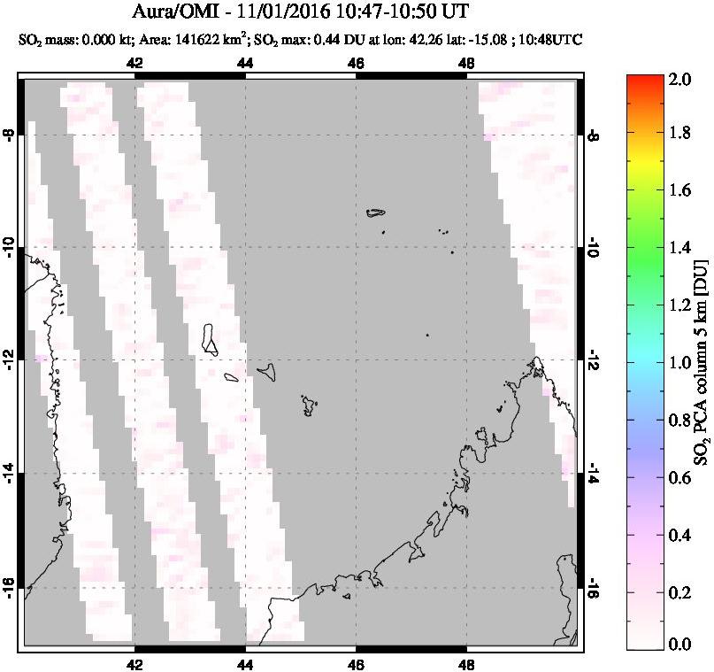 A sulfur dioxide image over Comoro Islands on Nov 01, 2016.