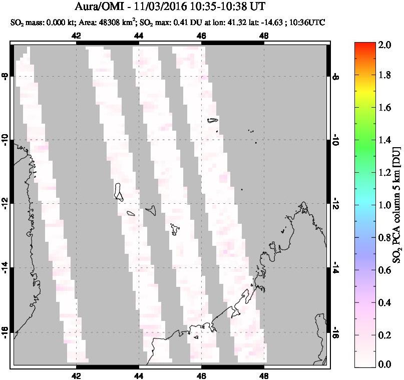 A sulfur dioxide image over Comoro Islands on Nov 03, 2016.