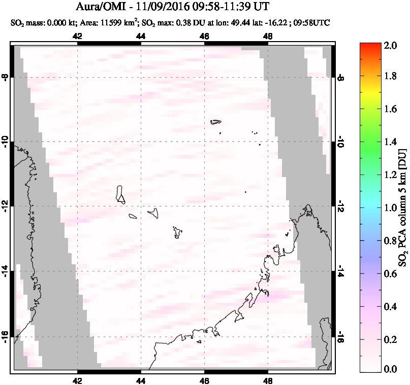 A sulfur dioxide image over Comoro Islands on Nov 09, 2016.
