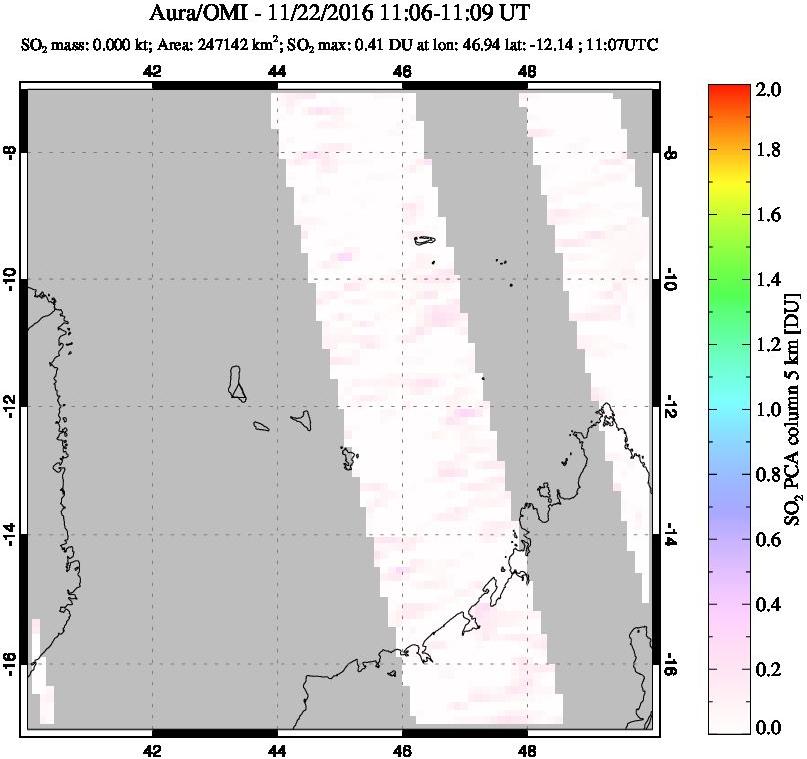 A sulfur dioxide image over Comoro Islands on Nov 22, 2016.