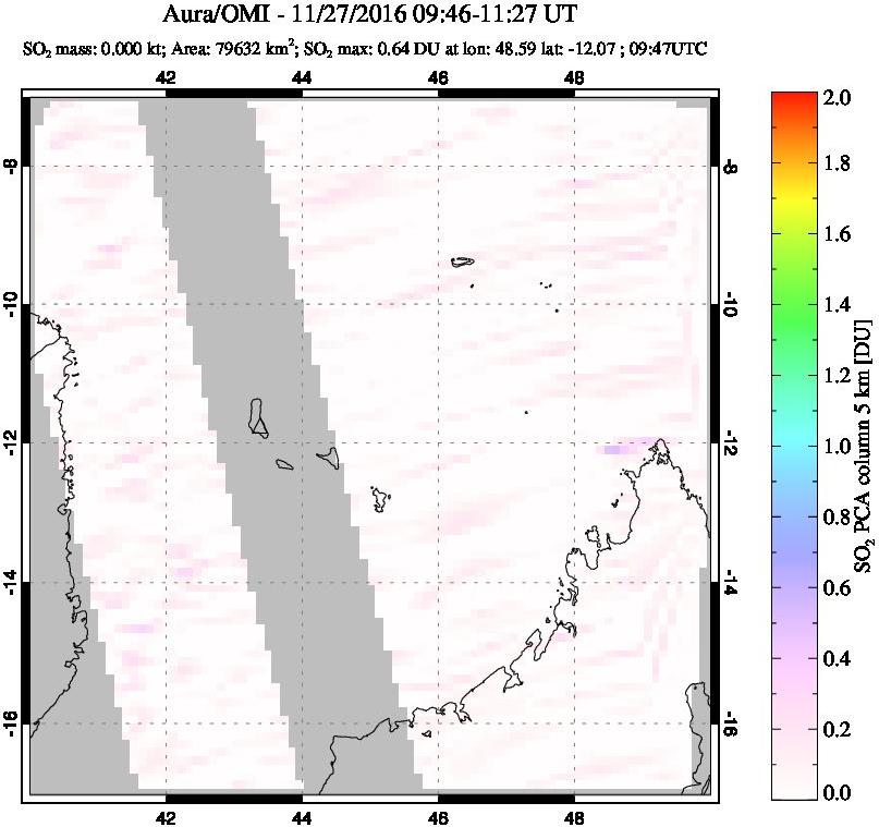 A sulfur dioxide image over Comoro Islands on Nov 27, 2016.