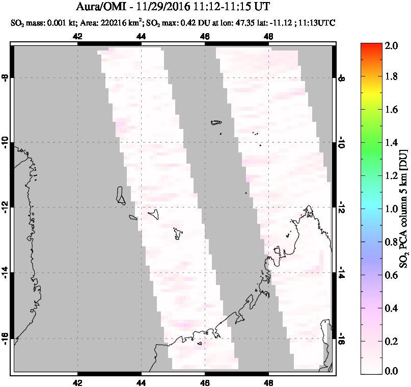 A sulfur dioxide image over Comoro Islands on Nov 29, 2016.