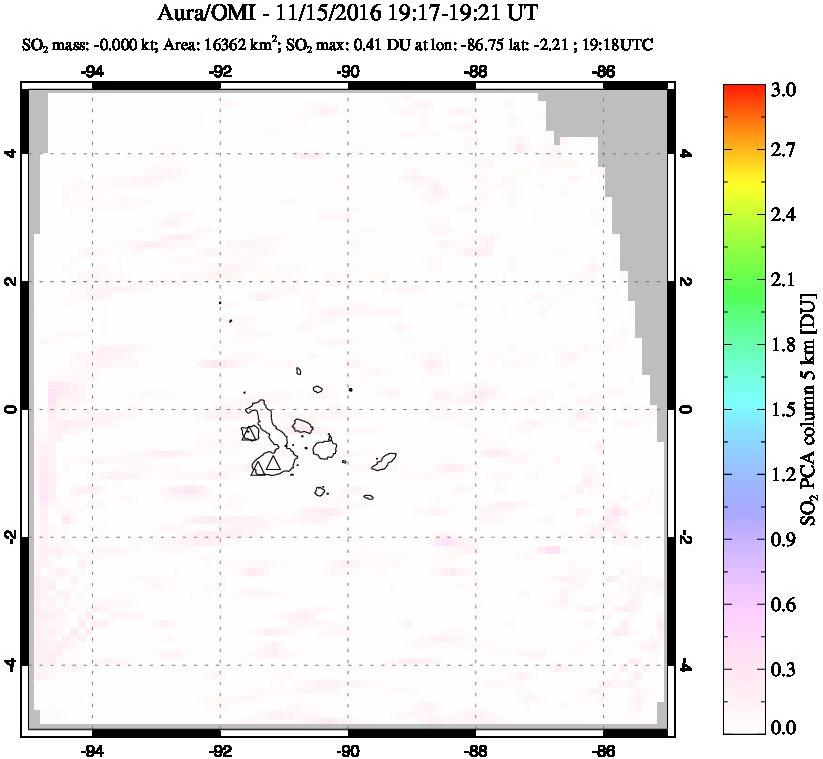 A sulfur dioxide image over Galápagos Islands on Nov 15, 2016.